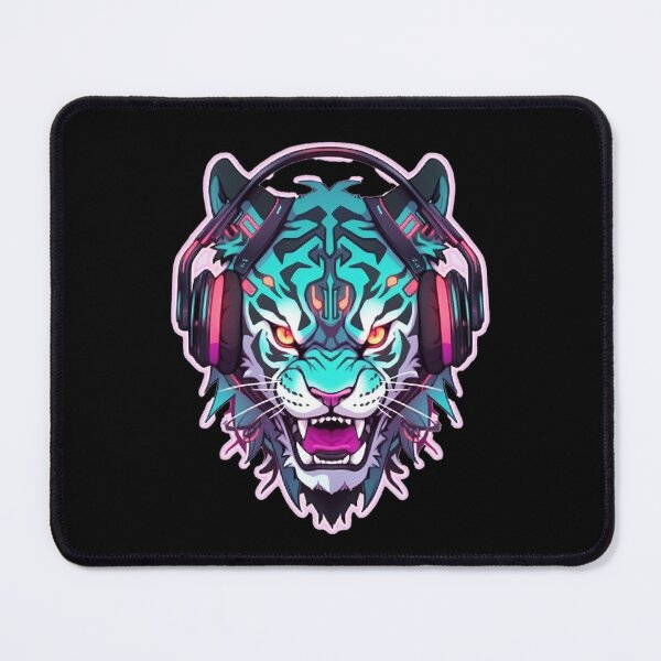 Item preview, CyberTiger - Futuristic big Cat With Headphones and Visor in a Vibrant Digital Illustration designed and sold by Reichcorp.