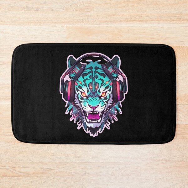 Item preview, CyberTiger - Futuristic big Cat With Headphones and Visor in a Vibrant Digital Illustration designed and sold by Reichcorp.