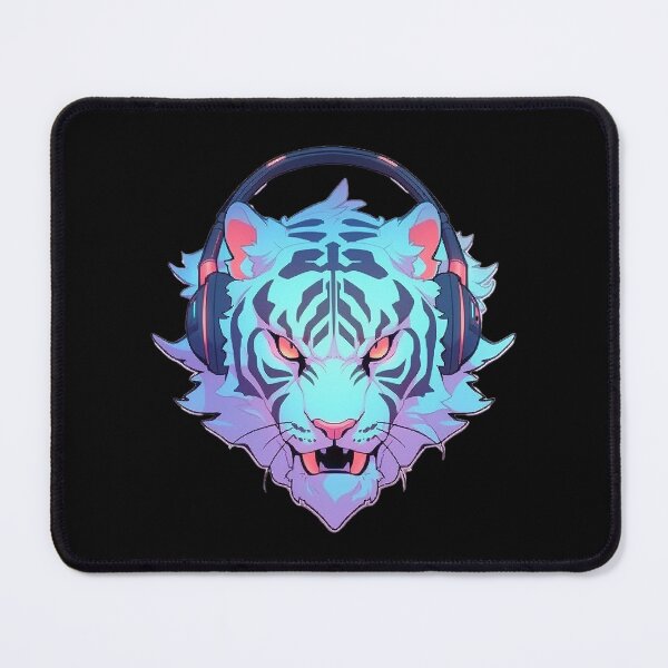 Item preview, CyberTiger - Futuristic big Cat With Headphones and Visor in a Vibrant Digital Illustration designed and sold by Reichcorp.