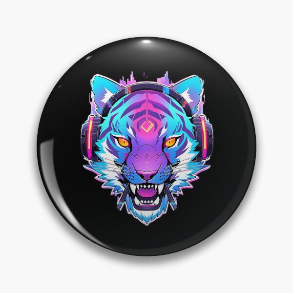 Item preview, CyberTiger - Futuristic big Cat With Headphones and Visor in a Vibrant Digital Illustration designed and sold by Reichcorp.