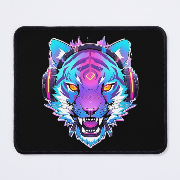 Item preview, CyberTiger - Futuristic big Cat With Headphones and Visor in a Vibrant Digital Illustration designed and sold by Reichcorp.