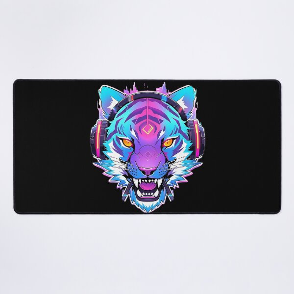 Item preview, CyberTiger - Futuristic big Cat With Headphones and Visor in a Vibrant Digital Illustration designed and sold by Reichcorp.