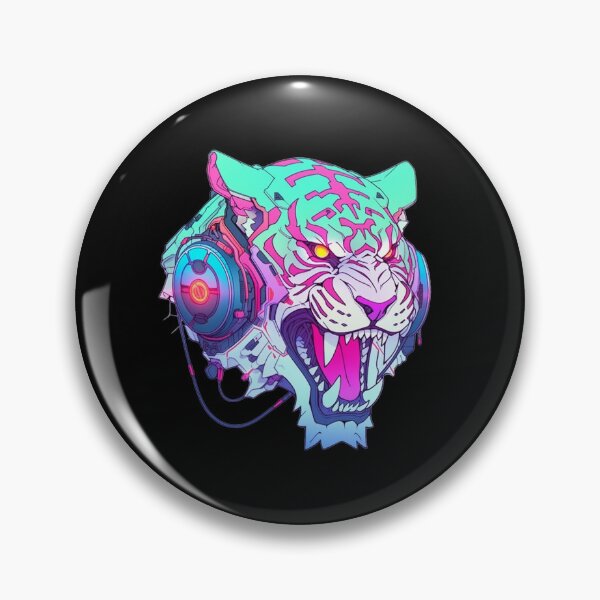 Item preview, CyberTiger - Futuristic big Cat With Headphones and Visor in a Vibrant Digital Illustration designed and sold by Reichcorp.