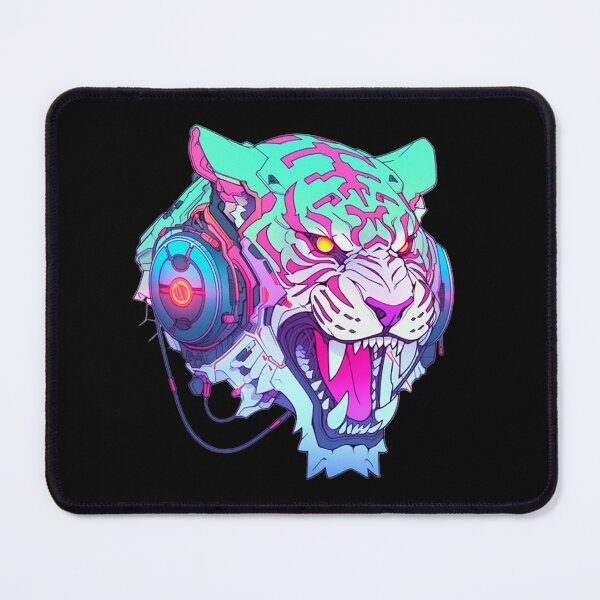 Item preview, CyberTiger - Futuristic big Cat With Headphones and Visor in a Vibrant Digital Illustration designed and sold by Reichcorp.