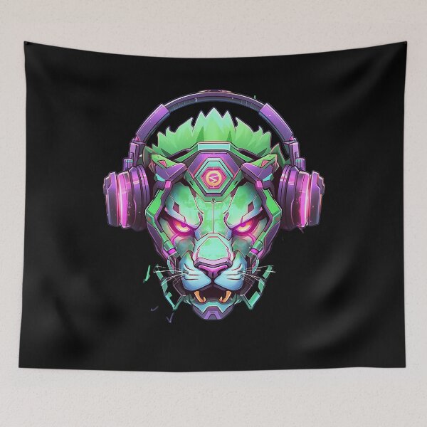 Item preview, CyberLion - Futuristic Cyberpunk Leo With Headphones and Visor in a Vibrant Digital Illustration designed and sold by Reichcorp.