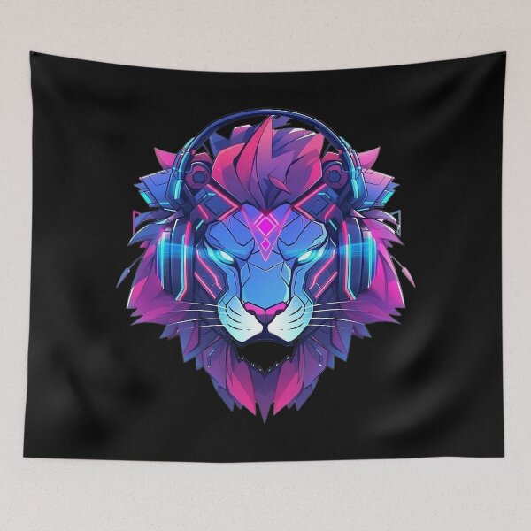 Item preview, CyberLion - Futuristic Cyberpunk Leo With Headphones and Visor in a Vibrant Digital Illustration designed and sold by Reichcorp.