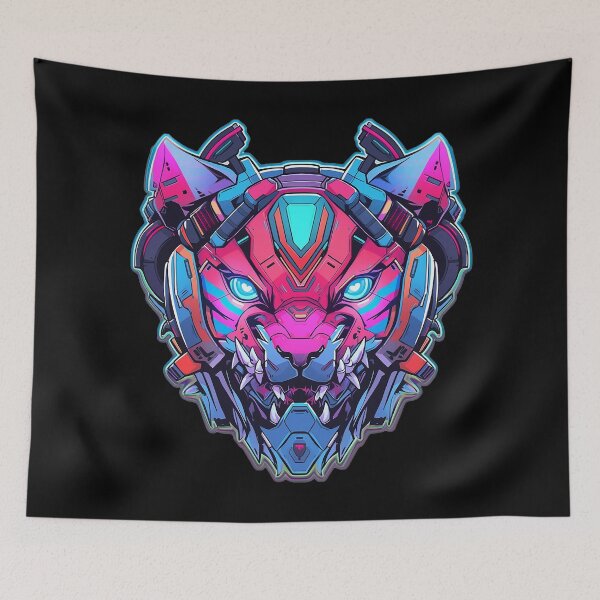 Item preview, CyberTiger - Futuristic big Cat With Headphones and Visor in a Vibrant Digital Illustration designed and sold by Reichcorp.