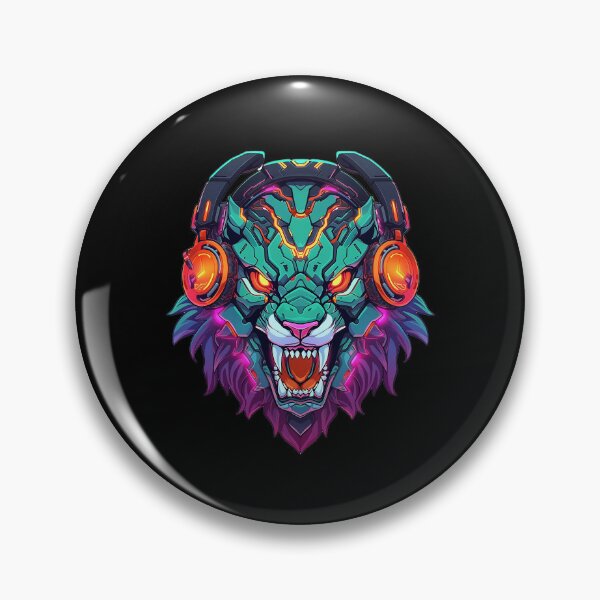 Item preview, CyberTiger - Futuristic big Cat With Headphones and Visor in a Vibrant Digital Illustration designed and sold by Reichcorp.