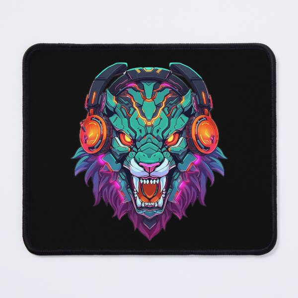 Item preview, CyberTiger - Futuristic big Cat With Headphones and Visor in a Vibrant Digital Illustration designed and sold by Reichcorp.
