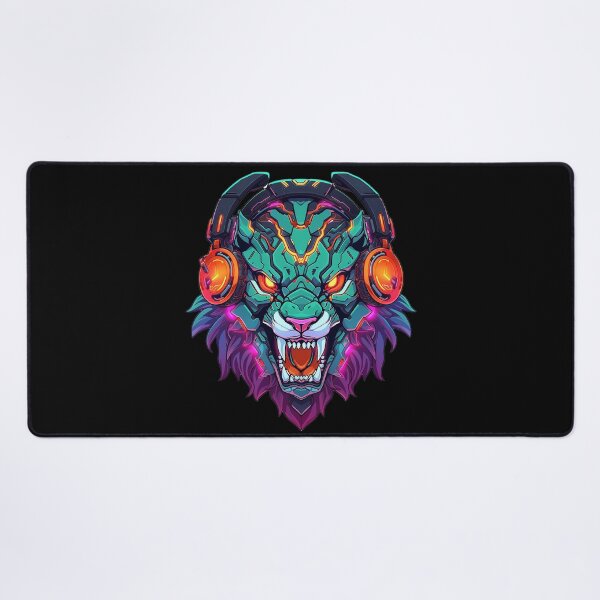 Item preview, CyberTiger - Futuristic big Cat With Headphones and Visor in a Vibrant Digital Illustration designed and sold by Reichcorp.