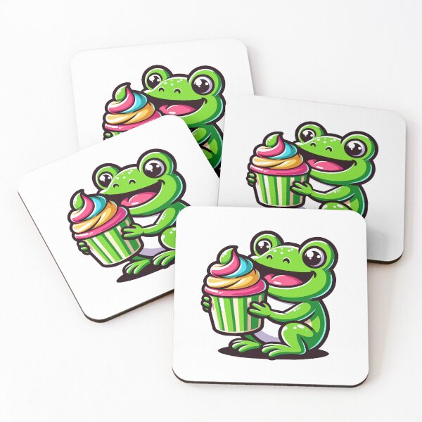 Item preview, Joyful Frog with Colorful Cupcake - Whimsical designed and sold by Akioos.