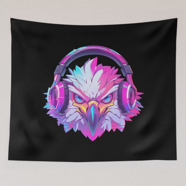 Item preview, CyberEagle - Futuristic Eagle With Headphones and Visor in a Vibrant Digital Illustration designed and sold by Reichcorp.
