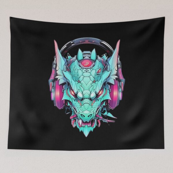 Item preview, CyberDragon - Futuristic Cyberpunk Dragon With Headphones and Visor in a Vibrant Digital Illustration designed and sold by Reichcorp.