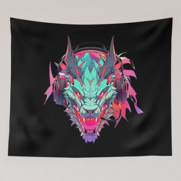 Item preview, CyberDragon - Futuristic Cyberpunk Dragon With Headphones and Visor in a Vibrant Digital Illustration designed and sold by Reichcorp.