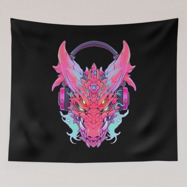 Item preview, CyberDragon - Futuristic Cyberpunk Dragon With Headphones and Visor in a Vibrant Digital Illustration designed and sold by Reichcorp.