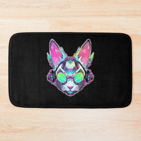Item preview, CyberCat - Futuristic Feline With Headphones and Visor in a Vibrant Digital Illustration designed and sold by Reichcorp.