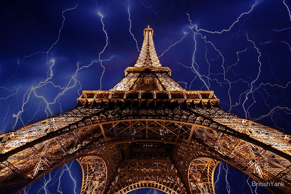 "Eiffel Tower Hit by Lightning" by BritishYank Redbubble