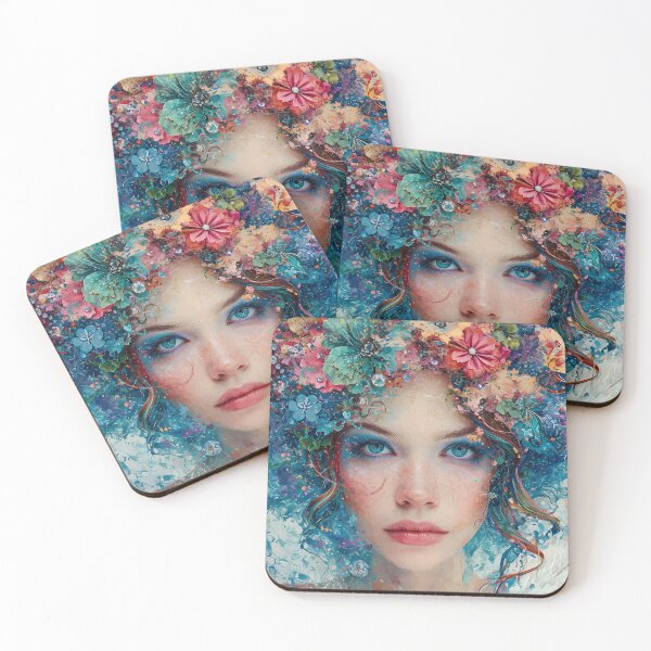 Item preview, Colorful portrait of a woman with floral hair designed and sold by Artessie.