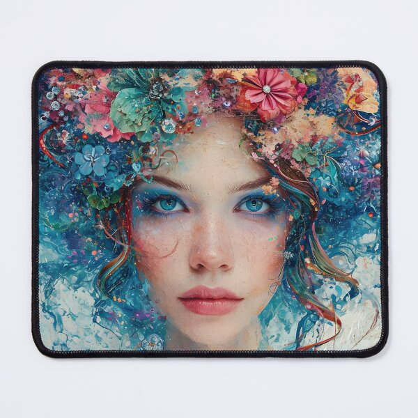 Artikelvorschau, Colorful portrait of a woman with floral hair entworfen und verkauft von Artessie.