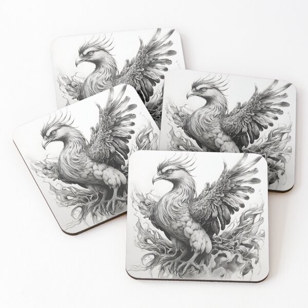 Item preview, Black and white phoenix drawing designed and sold by Pencil-Art.
