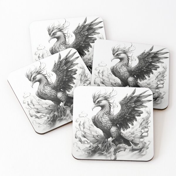 Item preview, Black and white phoenix drawing designed and sold by Pencil-Art.