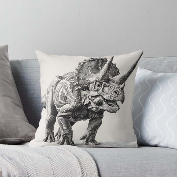Item preview, Black and White Triceratops Pencil Drawing designed and sold by Pencil-Art.