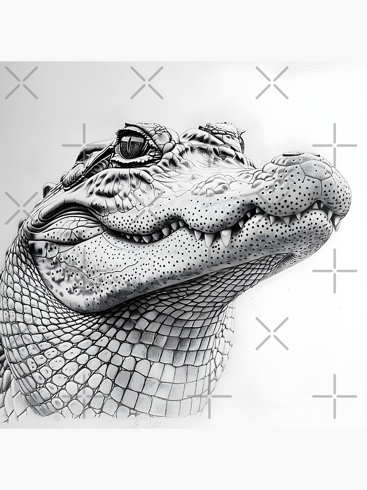 Black and white Crocodile drawing