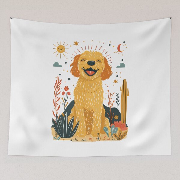 Item preview, Happy GoldenDoodle in the desert designed and sold by RetroPrints.