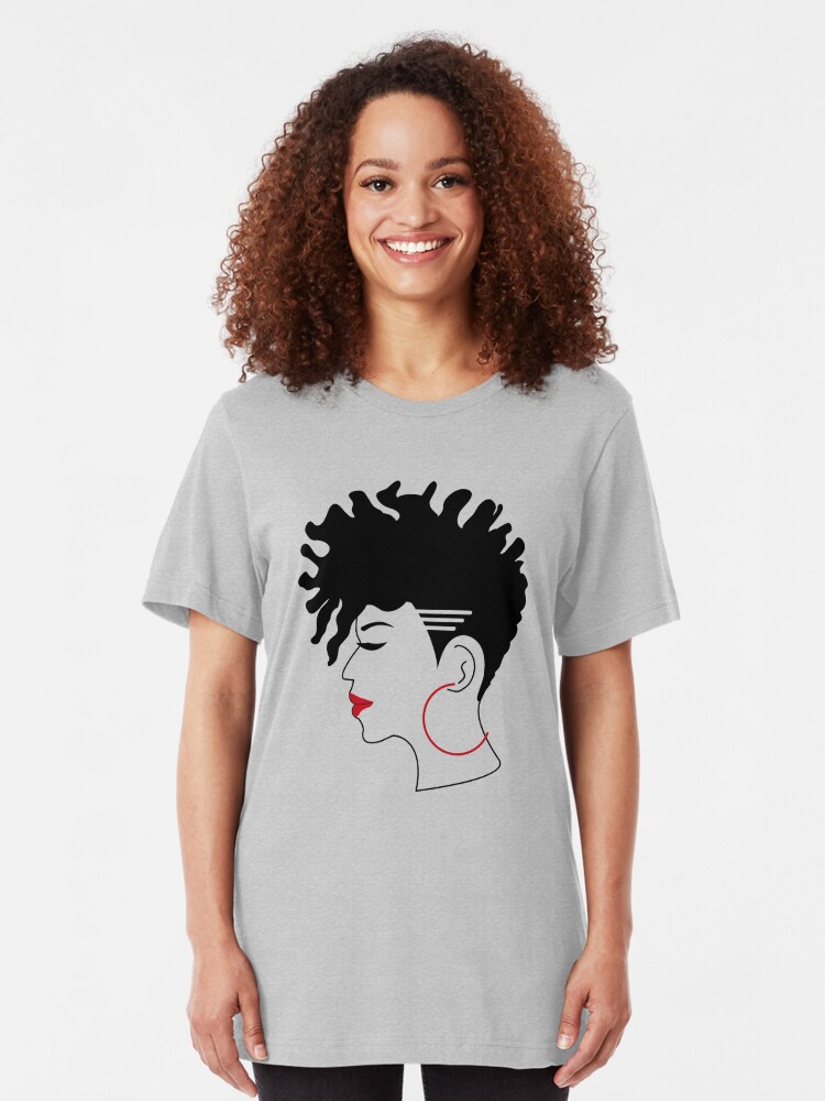 Black Woman Mohawk Frohawk Tapered Shaved Sites Slim Fit T Shirt