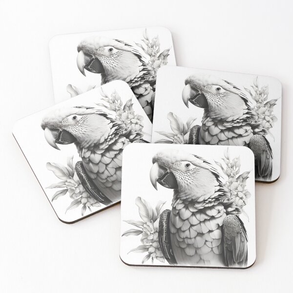 Item preview, Black and white Parrot pencil drawing designed and sold by Pencil-Art.