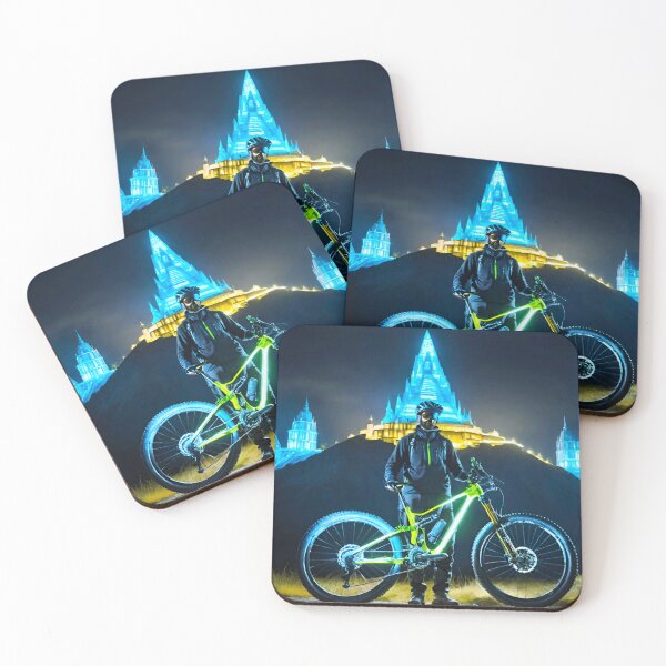Item preview, Neon Night Ride: MTB Rider and Landmark Illuminated designed and sold by GrizzlyCollective.