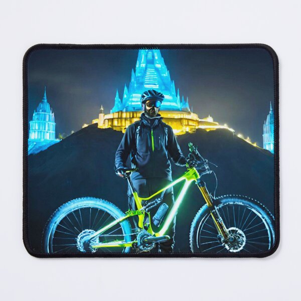Item preview, Neon Night Ride: MTB Rider and Landmark Illuminated designed and sold by GrizzlyCollective.