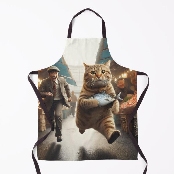 Item preview, A runaway cat with fish at the market designed and sold by MyHappyArtShop.