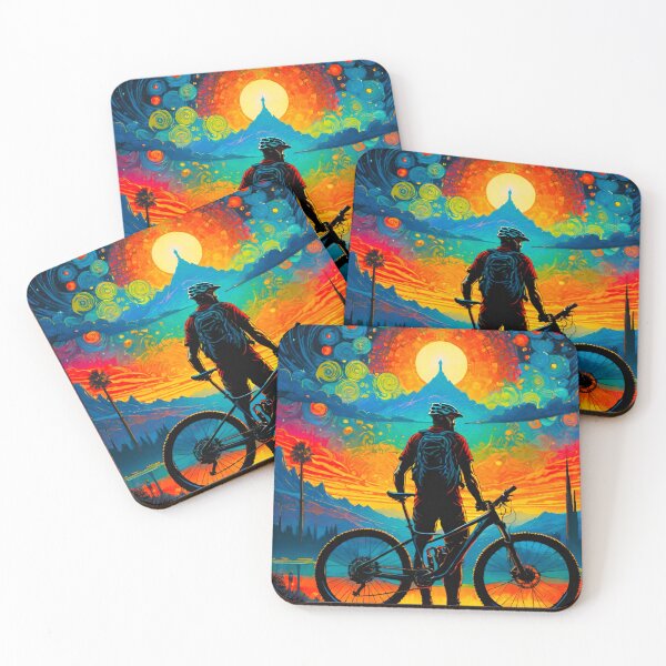 Item preview, Sunset Shredder: Vibrant MTB Rider Conquers the Mountains designed and sold by GrizzlyCollective.