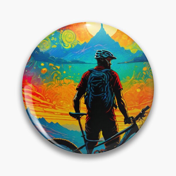 Item preview, Sunset Shredder: Vibrant MTB Rider Conquers the Mountains designed and sold by GrizzlyCollective.