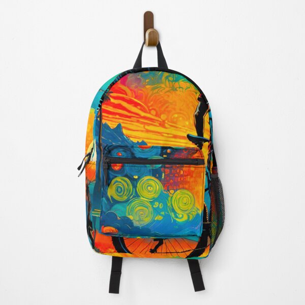 Item preview, Sunset Shredder: Vibrant MTB Rider Conquers the Mountains designed and sold by GrizzlyCollective.