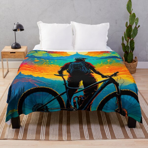Item preview, Sunset Shredder: Vibrant MTB Rider Conquers the Mountains designed and sold by GrizzlyCollective.