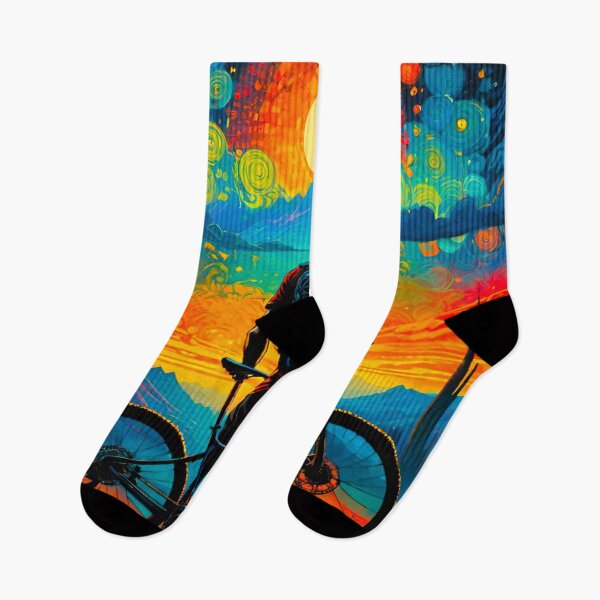 Item preview, Sunset Shredder: Vibrant MTB Rider Conquers the Mountains designed and sold by GrizzlyCollective.