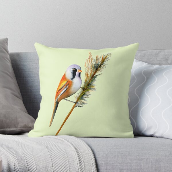 Bearded Tit Bird Watercolor Artwork Bird Art Throw Pillow