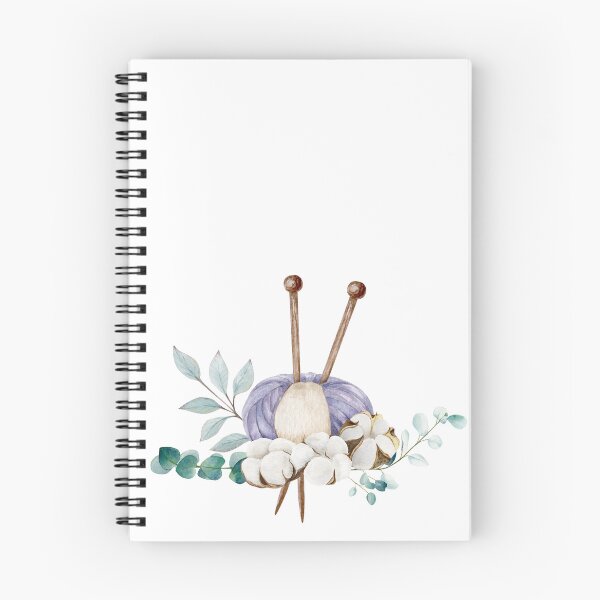 Item preview, Knitting ball of yarn and single pointed needles with cotton bolls and eucalyptus branches, hand draw, watercolor illustration designed and sold by TanyaKremen.