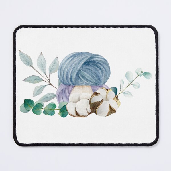 Item preview, Knitting balls of yarn with cotton bolls and eucalyptus branches, hand draw, watercolor illustration designed and sold by TanyaKremen.