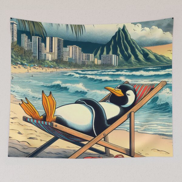 Item preview, Carefree penguin by the sea. designed and sold by MyHappyArtShop.