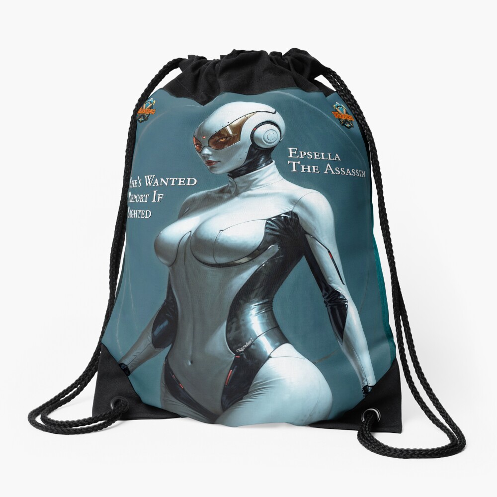 She's Wanted Report If Sighted Alluring AI Concept Art Sci-Fi Portrait by Xzendor7 Decorative Sci-Fi Poster Art Drawstring Bag