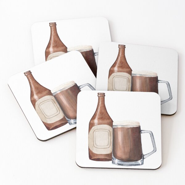 Item preview, Hand-drawn watercolor illustration bottle of beer with shaped glass of beer, beer festival, international beer day designed and sold by TanyaKremen.