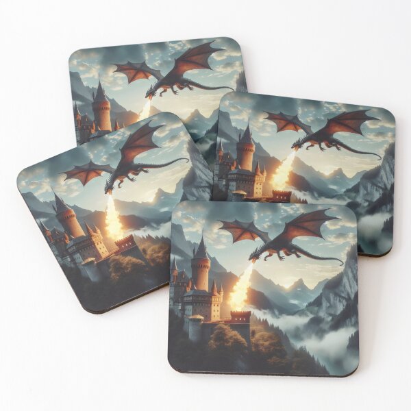 Item preview, Dragon above the mountain fortress. designed and sold by MyHappyArtShop.