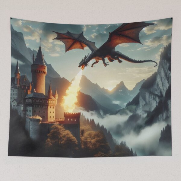 Item preview, Dragon above the mountain fortress. designed and sold by MyHappyArtShop.