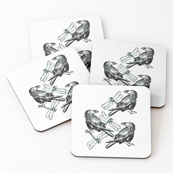Item preview, Ravens and dragonflys, cottagecore charcoal drawing designed and sold by Illustrata.