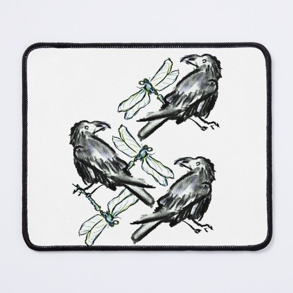 Item preview, Ravens and dragonflys, cottagecore charcoal drawing designed and sold by Illustrata.