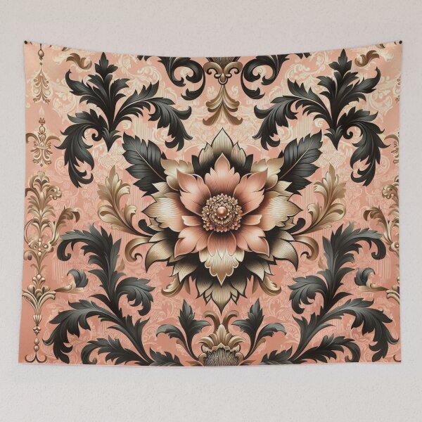 Item preview, Peachy Coral, Gold & Matte Black Damask designed and sold by DesignsByPrnces.