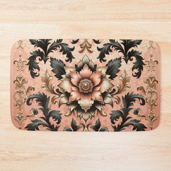 Item preview, Peachy Coral, Gold & Matte Black Damask designed and sold by DesignsByPrnces.